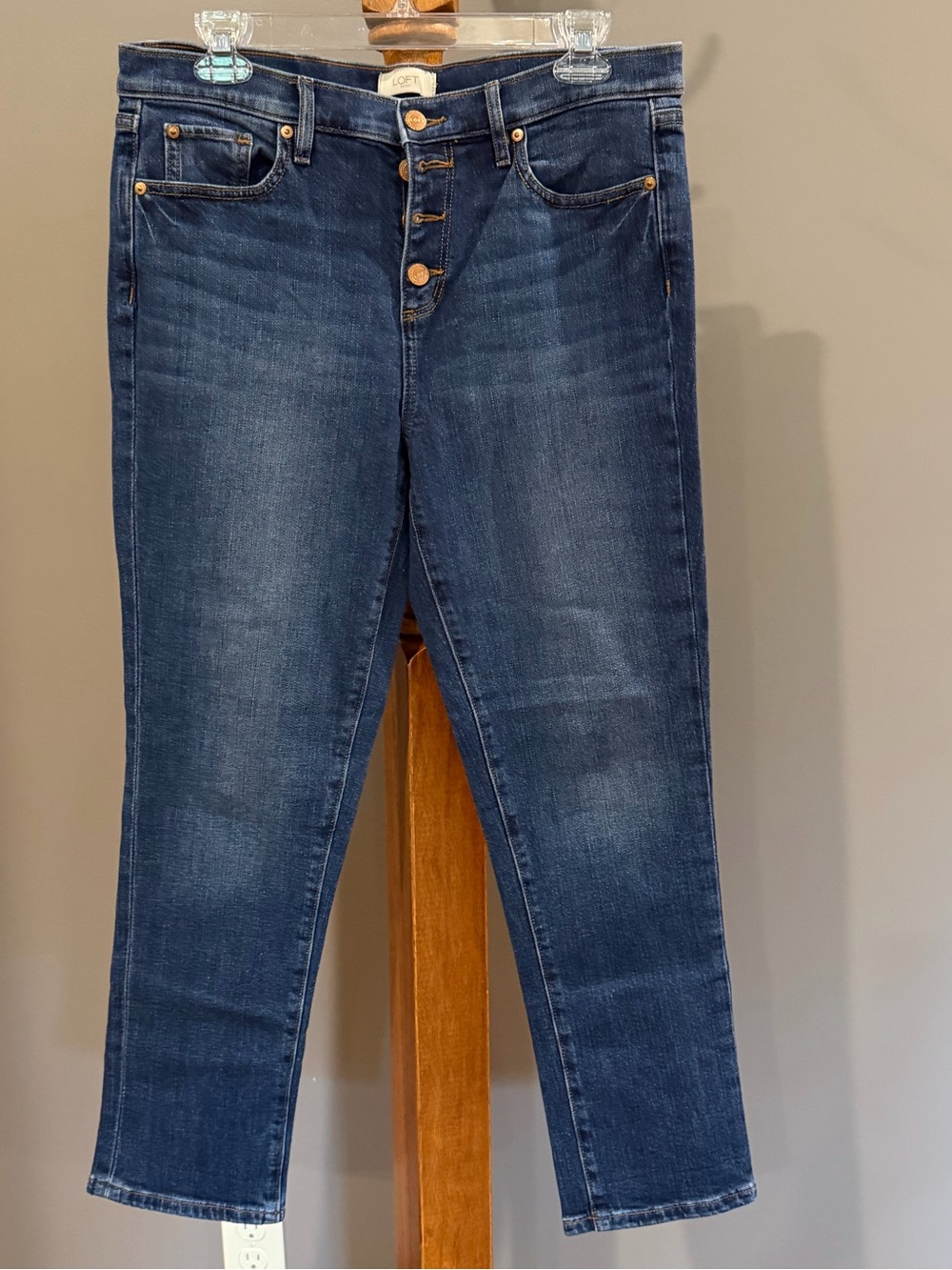 LOFT Dark Blue Button-Fly Modern Cropped Jeans Size 8
